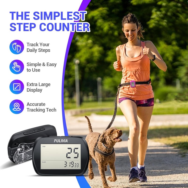 PULIVIA Pedometer for Walking 3D Step Counter with Clock, Accurate Steps Tracker Portable Pedometer with Clip, Simple Walking Step Counter - Image 3